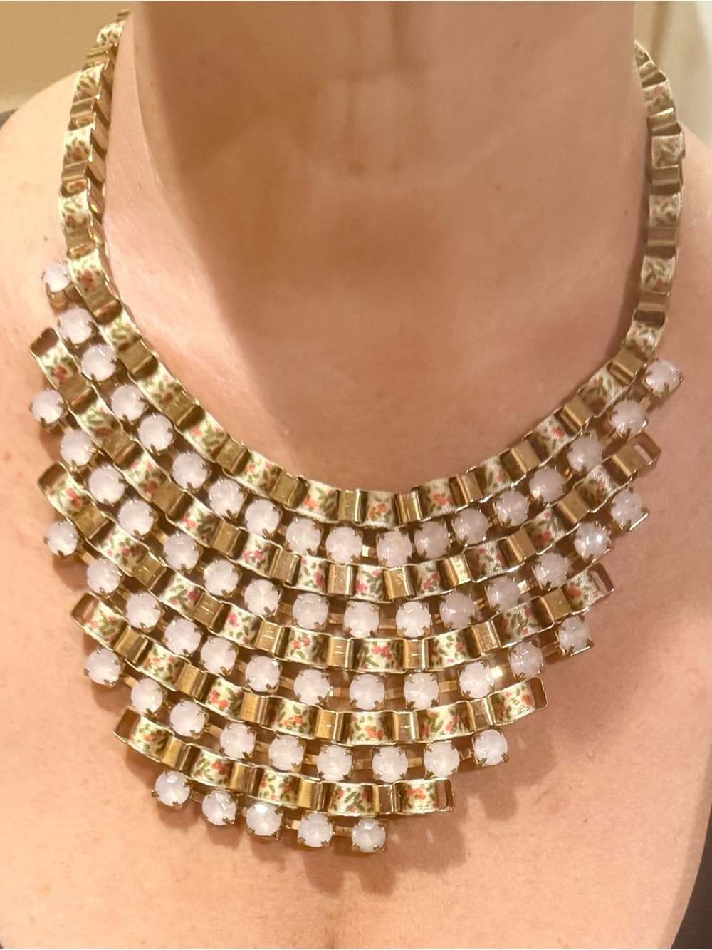 INC international concepts Gold and Pink Multi-Row Statement Bib Necklace